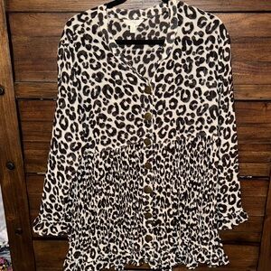 Leopard Print Button-Down Women's Top 0X